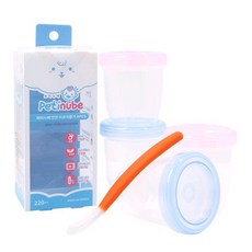 petinube 副食品儲存罐 220ml 4入+矽膠湯匙, 橘色, 1組