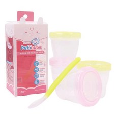 petinube 副食品儲存罐 180ml 4入+矽膠湯匙, 黃色, 1組