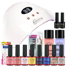 YUKI 凝膠美甲水晶B套組, Top Gel 10g + Base Gel 10g + Premium Color Gel 10g x 8p + Gel Cleaner 100ml + Jelly Mover 100ml, 1套