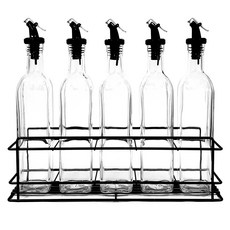 SINOGLASS 油瓶黑色500ml*5入+收納架組, 1組