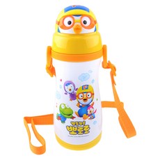 Pororo 背帶立體造型不鏽鋼吸管水瓶, 黃色, 440ml