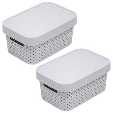附蓋收納籃, 灰色, 小(15 x 23.5 x 12.5 cm), 2個