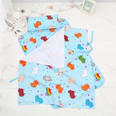 Coney Island 童用人造絲涼被+可攜式人造絲薄墊+人造絲雲棉枕組 綿羊款, 藍色