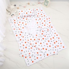 Coney Island 兒童涼感單層被睡墊超細纖維枕芯組 橘色星星款+收納袋