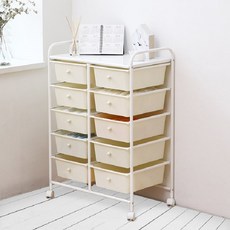 리벤스 보노 이동식 더블 수납 서랍장 5단 트롤리, 크림