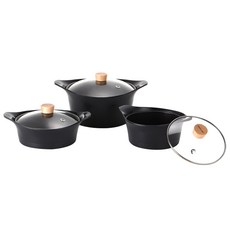 네오플램 프리미엄 알리 IH 인덕션 냄비세트 3종, 모던 블랙, 양수 냄비 18cm + 24cm + 전골 냄비 20cm