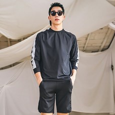 TUBE TREE 男款寬鬆素色側線長袖防曬T恤+及膝短褲 AE4205