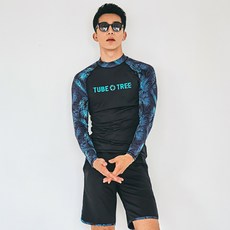 FUNHAN COUPLE 男款印花防曬游泳長袖上衣+短褲套裝 AE4203