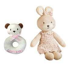 CONY BABY 兔子安撫娃娃+小熊搖鈴, 小熊搖鈴(象牙白)+兔子(米色)