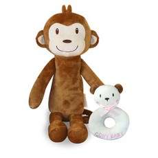 CONY BABY 猴子安撫娃娃+小熊搖鈴, 小熊搖鈴(象牙白)+猴子(棕色)