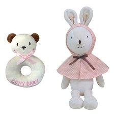 CONY BABY 兔子安撫娃娃+小熊搖鈴, 小熊搖鈴(象牙白)+兔子(象牙白)