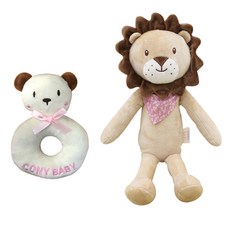 CONY BABY 獅子安撫娃娃+小熊搖鈴, 小熊搖鈴(象牙白)+獅子(米色)