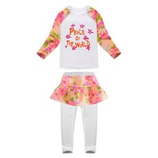GOING KIDS 女童花卉英文插肩長袖泳衣+長泳褲裙