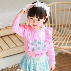 GOING KIDS 女童款英文印花荷葉邊長袖泳衣