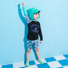 GOING KIDS 男童款三角條紋防曬泳衣+短泳褲組