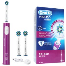 오랄비 PRO450 전동칫솔 패키지 플럼 핑크 + 크로스액션 칫솔모 EB50-2, 3종, 1세트