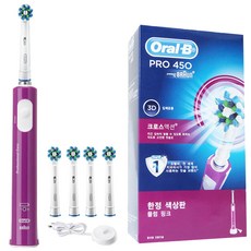 오랄비 PRO450 전동칫솔 패키지 플럼 핑크 + 크로스액션 칫솔모 EB50-4, 3종, 1세트