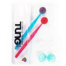 TunG 舌苔刷 土耳其玉色 粉色 2入+攜帶式拉鍊包+收納蓋 隨機出貨, 1組