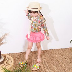 GOING KIDS 女童款花卉荷葉邊長袖泳衣+短泳裙