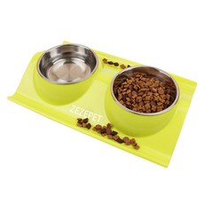 ZEZEPET 粉彩食品防溢不銹鋼雙層寵物餐具, 萊姆黃, 1個