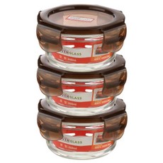 SUPER OVEN GLASS 圓形耐熱玻璃密封保鮮盒, 3個, 240ml