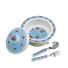 Sugar Booger 吸盤式餐碗組, 汽車款, 碗+蓋子+防滑底座+湯匙+叉子, 1組
