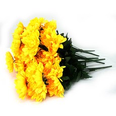 JOART 人造花 掃墓用花 12頭菊花花叢 6入, 黃色