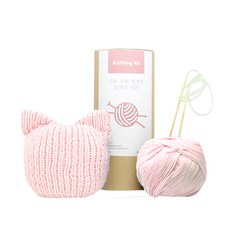 멜로우 아기 고양이 모자 뜨개질 키트, 피치 크림, 1세트