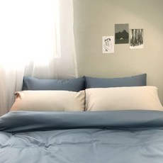 100支純棉床包被套枕套組, 灰藍色