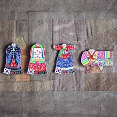 Palbok 傳統鑄造韓服冰箱磁鐵 4 件套, 混色