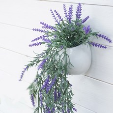 Market Blue藤蔓系列高級室內裝飾假玫瑰藤蔓薰衣草1枝&陶瓷, 1 根薰衣草莖和陶瓷