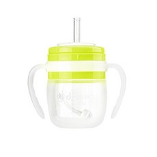 drama 孩童用矽膠吸管雙耳水杯, 黃綠色 200ml, 200毫升, 1個