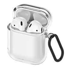 SINJIMORU 防變色AirPods TPU保護殼 + 防塵貼 + 掛勾組合, 1套, 透明, Sinjimoru 防變色 AirPods 1/2 TPU 保護殼
