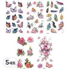 彩色蝴蝶玫瑰紋身刺青貼紙5款組合, 05, 5套