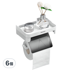 Pickypicks 浴室免打孔黏貼式置物架衛生紙架, 白+黑, 6個