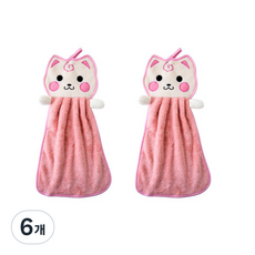 블럭마트 귀염둥이 고양이 주방행주, 핑크, 6개