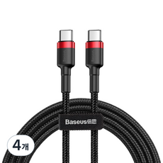 베이스어스 카풀시리즈 C to C타입 PD2.0 QC3.0 초고속 충전케이블 20V 3A 60W, 1m, 레드블랙, 4개