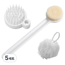 블랙조인 각질 제거 바디브러쉬 + 샴푸브러쉬 + 샤워볼 세트, 화이트(바디브러쉬, 샴푸브러쉬), 샤워볼(랜덤발송), 5세트