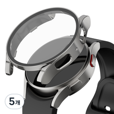 누아트 갤럭시워치 하드 케이스 풀커버 액정보호 강화유리 44mm 1개입, 실버, 5개