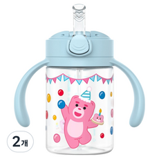 주니 벨리곰 원터치 빨대컵, 블루, 2개, 200ml