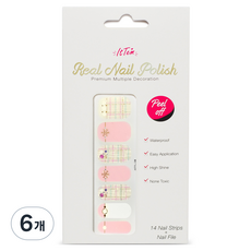 ItTem SHOP 凝膠美甲貼, 6個, 粉紅色格紋 TR004