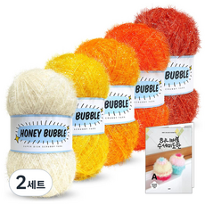 Knitt 蜂蜜泡泡菜瓜布毛線 90g x 5種 + 9種菜瓜布圖案組, 01 黃橘色(A系列), 2套