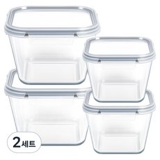 발룬피니 내열강화유리 밀폐용기 세트, 2세트, 920ml (2p) + 2L(2p)
