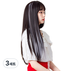 GABAL WITH 寬版彩色亮點直髮髮片4入 + 金蔥髮絲接髮組合, 淺灰色(彩色髮片), 隨機出貨(接髮), 3個