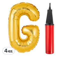 파티팡 알파벳 은박풍선 대 골드 + 풍선용 손펌프 세트, G, 4세트