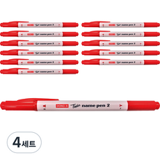 DONG-A 雙頭簽字筆 12支, 紅色, 4個