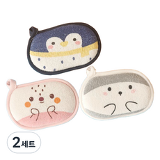 푸트로랩 부드러운 극세사 스펀지 목욕 타올 3종 세트, 네이비 블루, 핑크, 그레이, 2세트