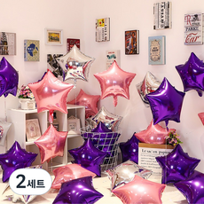 Misoroun 派對氣球 紫色3入 + 粉紅色3入 + 銀色4入 星星造型 45.72cm, 紫色, 粉紅色, 銀色, 2套