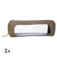 탑피아 PVC 투명창 필통, 카키, 2개