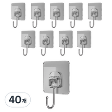 生活升級研究所 免鑽孔黏貼式掛鉤, 透明, 40個